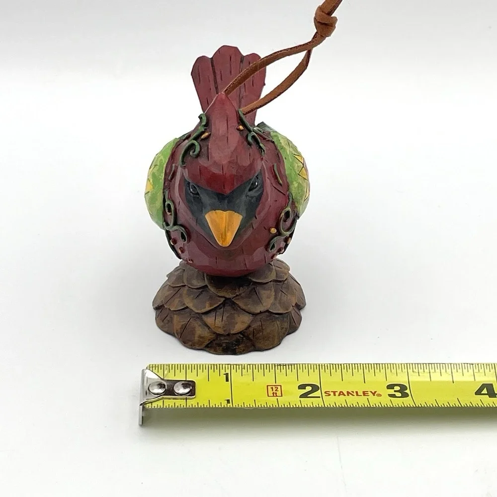 Hand Painted Resin Cardinal Bird Figurine Ornament Folk Art Pinecone Base 3.5